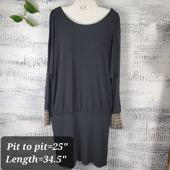 Moda International Women Black Jersey Knit Beaded Cut Out Dress Size Small NEW - Picture 8 of 8